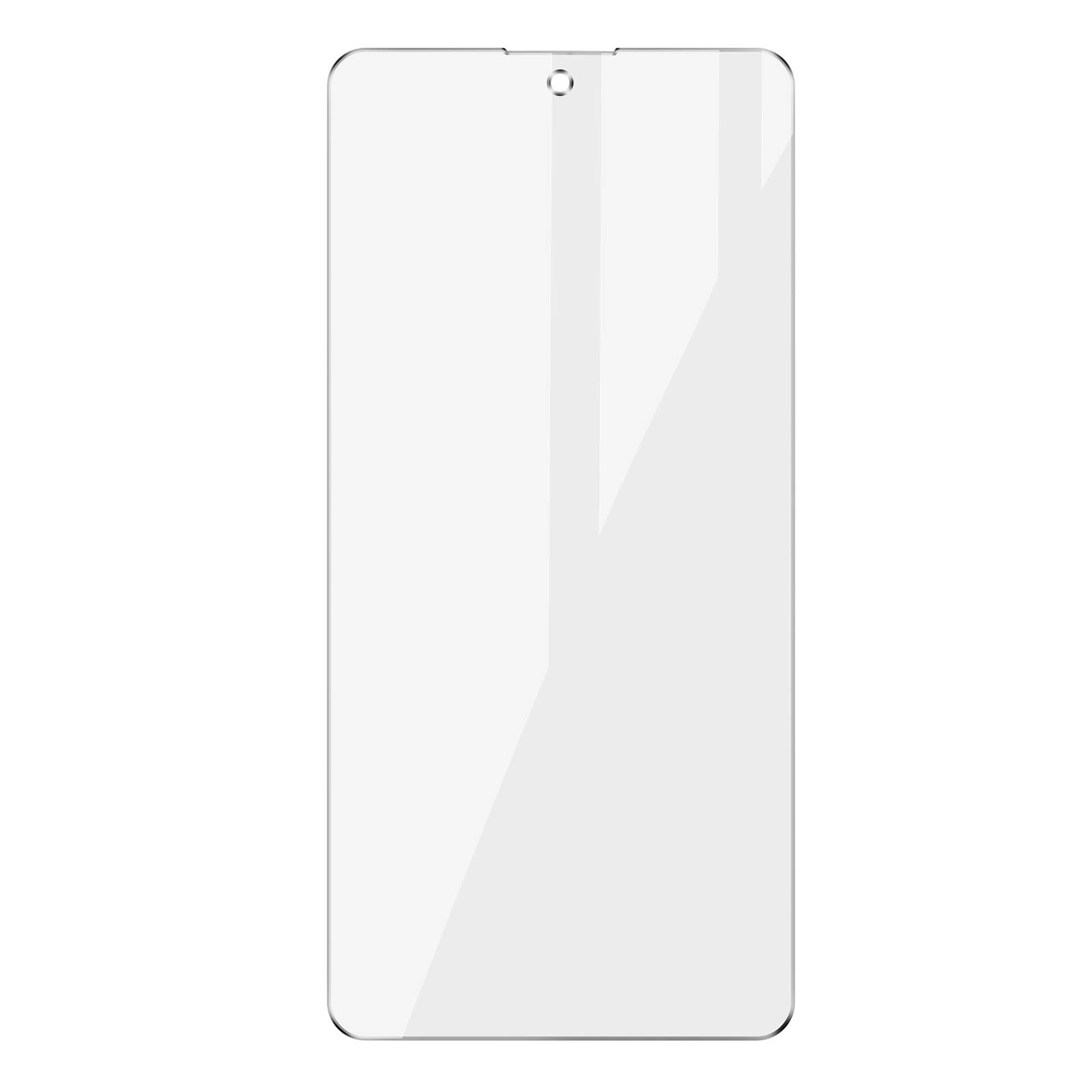 Un protecteur d'écran transparent pour un téléphone, sur fond blanc.