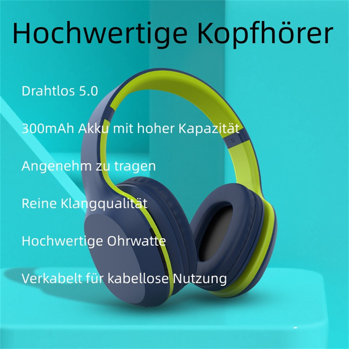 SYNTEK Bluetooth Headset Grüner Kopfbügel Kopfhörer Bluetooth Grün Bass Bluetooth Headset, Wireless Over-ear Geräuschunterdrückung Gaming