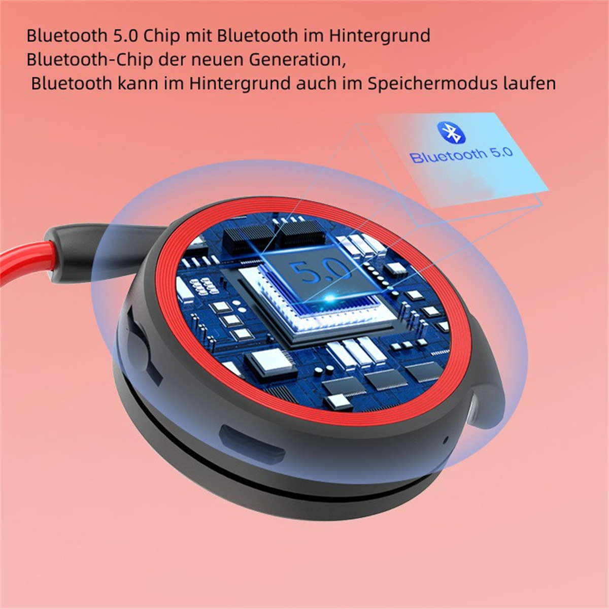 Kopfhörer Sports Pluggable On-Ear SYNTEK Wireless Bluetooth In-ear Bluetooth Rot Headset, Bluetooth-Headset Rot