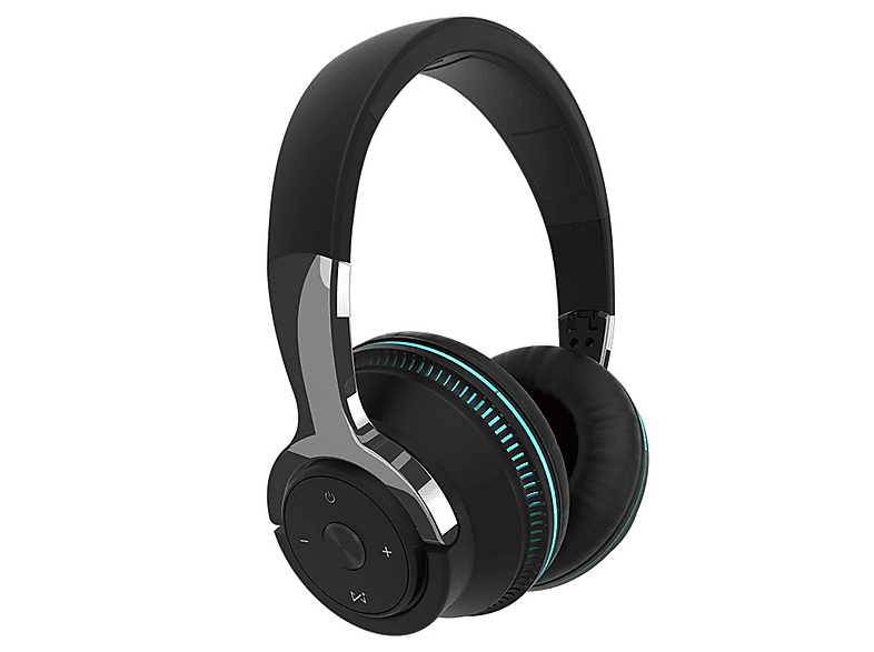 SYNTEK Bluetooth-Headset Schwarzer Kopfbügel Kopfhörer Glow Over-ear Bass Schwarz Bluetooth Headset, Folding Wireless