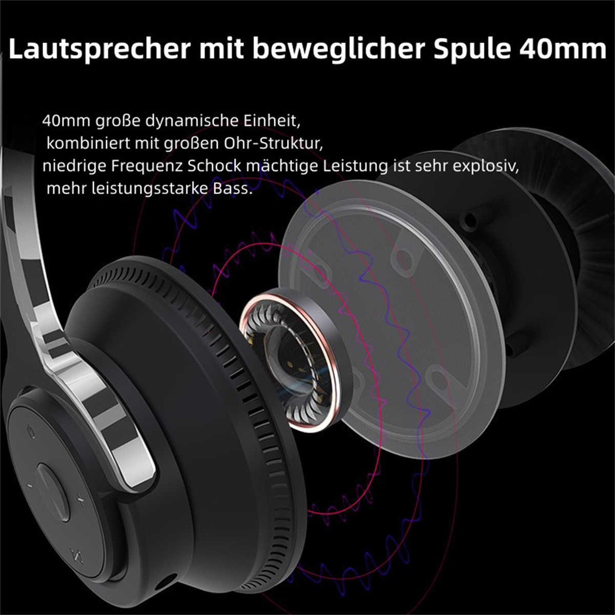 Blau Kopfhörer Folding Over-ear Glow Bluetooth SYNTEK Wireless Headset, Blau Bass Stirnband Bluetooth-Headset