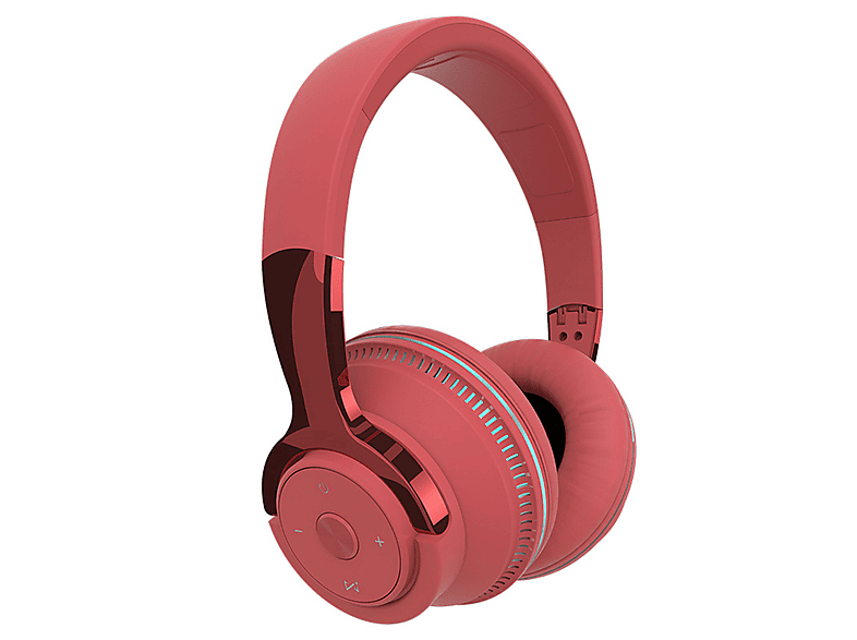 SYNTEK Bluetooth-Headset Rotes Stirnband Kabelloses Licht emittierendes Bass-Klapp-Headset, Over-ear Bluetooth Kopfhörer Rot