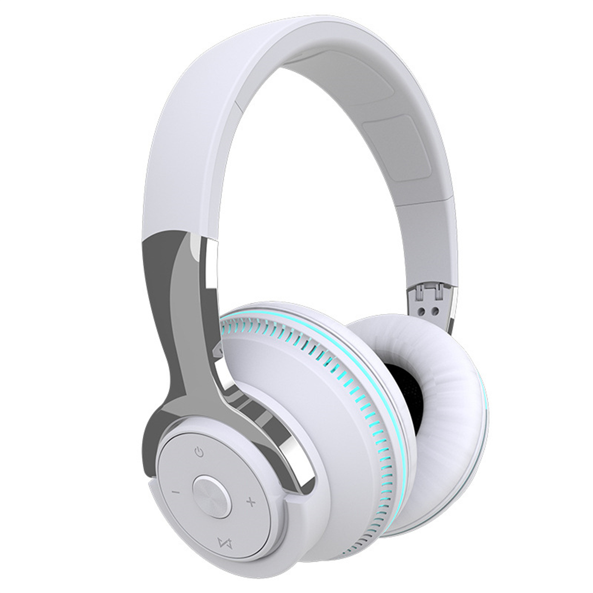 Stirnband Bass-Klapp-Headset, Kopfhörer SYNTEK Bluetooth-Headset Bluetooth Weißes Licht Over-ear Weiß emittierendes Kabelloses