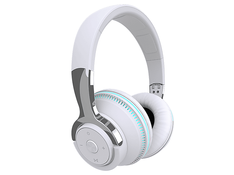 SYNTEK Bluetooth-Headset Weißes Stirnband Kabelloses Licht emittierendes Bass-Klapp-Headset, Over-ear Bluetooth Kopfhörer Weiß