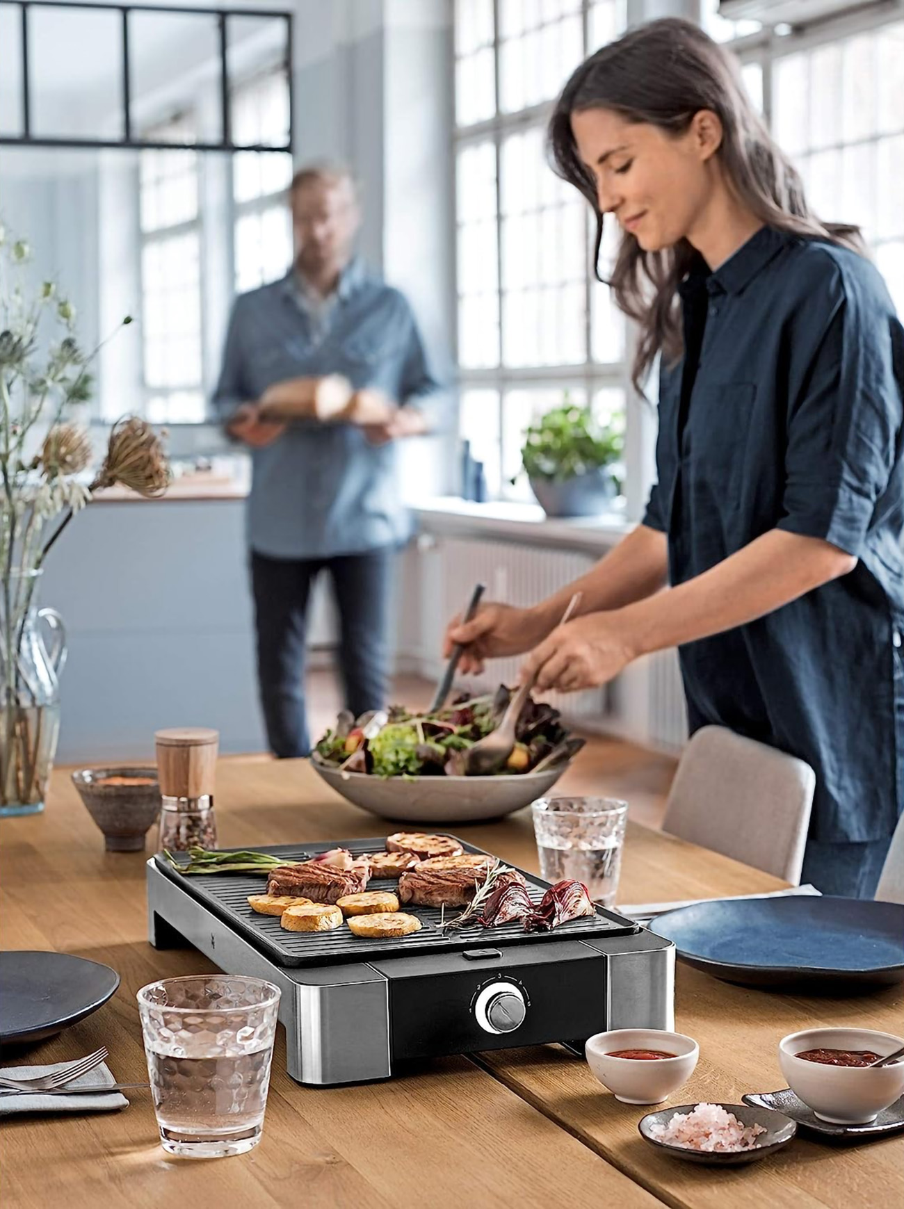 WMF Lono Tafelgrill, Geribbeld, 2000 W, Elektrische Grill Met Variabele Temperatuurinstelling