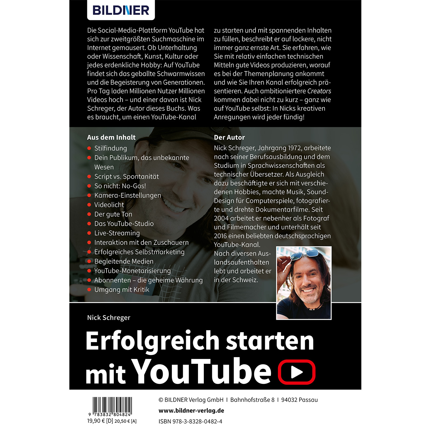 Buchcover mit einem Männergesicht, Text: 'Erfolgreich starten mit YouTube' und YouTube-Logo.