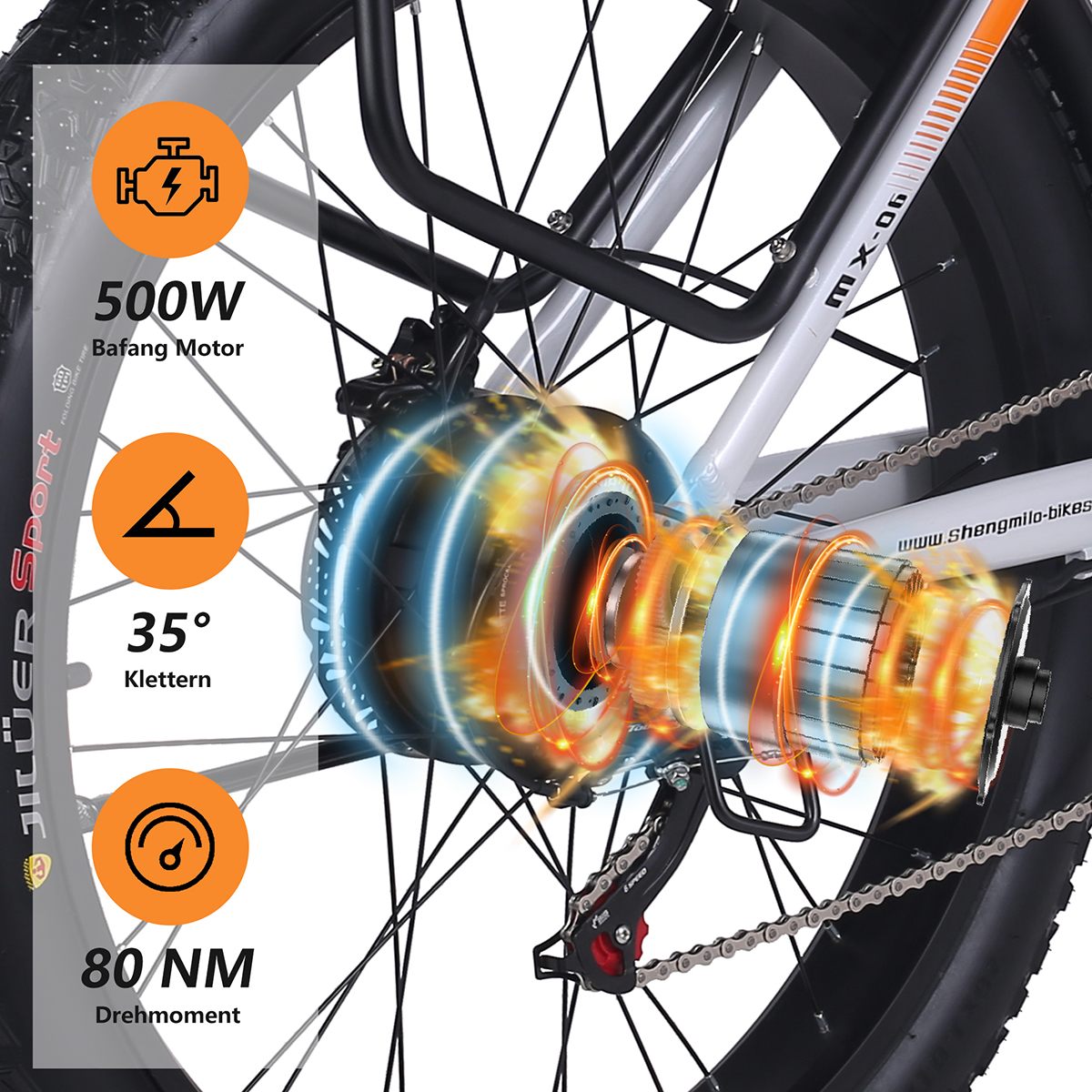 MX06 Unisex-Rad, 26 Zoll, 840Wh, W Spitze SHENGMILO Strand-Elektrofahrrad, Hochleistungs-BAFANG-Motor Weiss) Snowbike, Urbanbike 1000 (Laufradgröße: