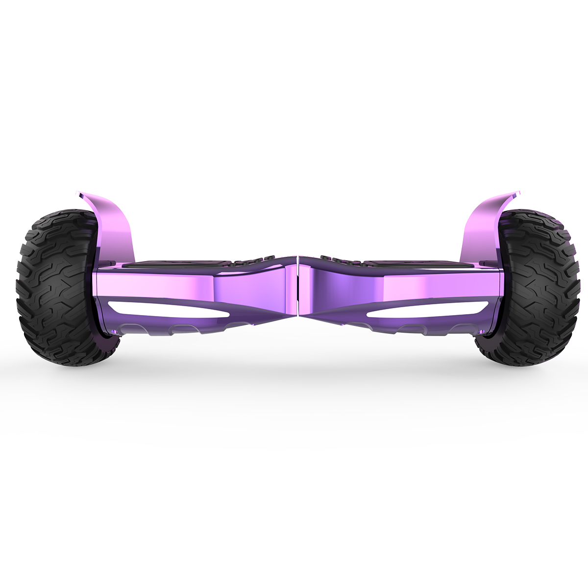 Lila Hoverboard mit schwarzen Reifen, isoliert auf Weiß.
