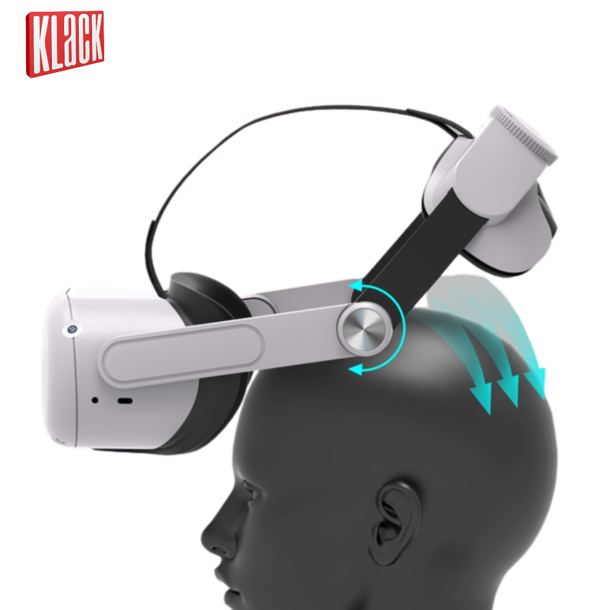 Auriculares VR en una cabeza oscura con un logotipo en la parte superior.