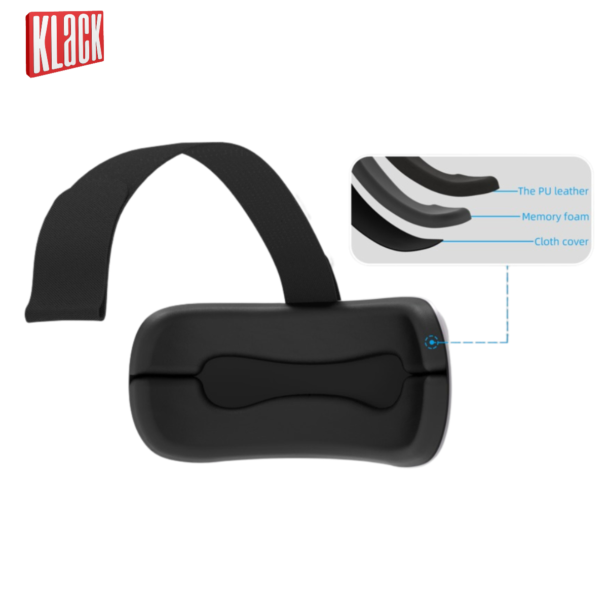 Auriculares VR negros con correa, diagrama de cuero PU, espuma y cubierta.