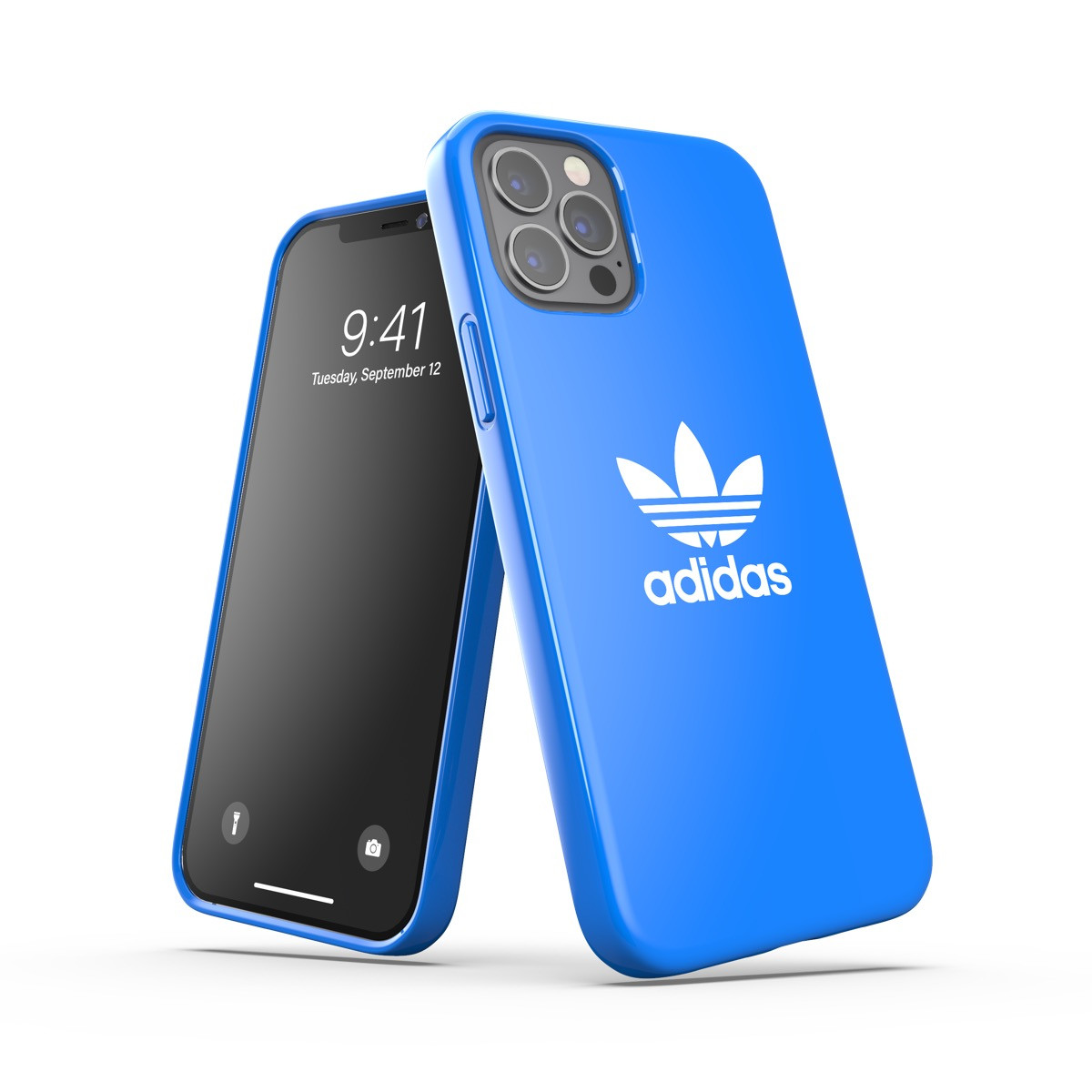 Custodia blu per iPhone con logo Adidas e telefono.