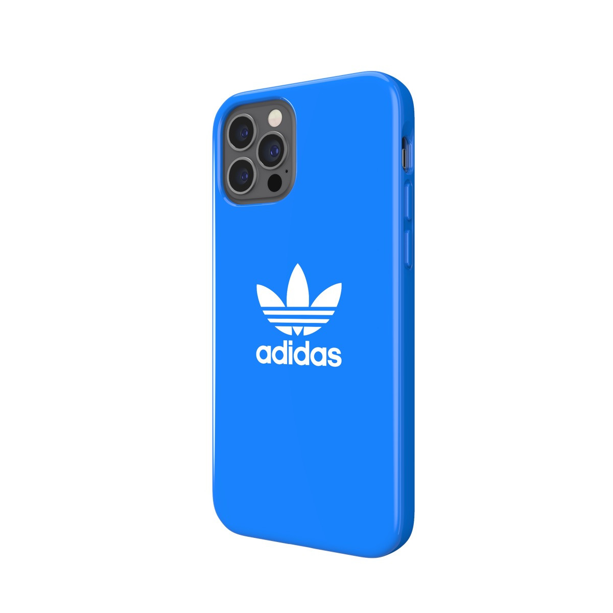 Custodia blu per telefono con logo Adidas. Sfondo bianco.