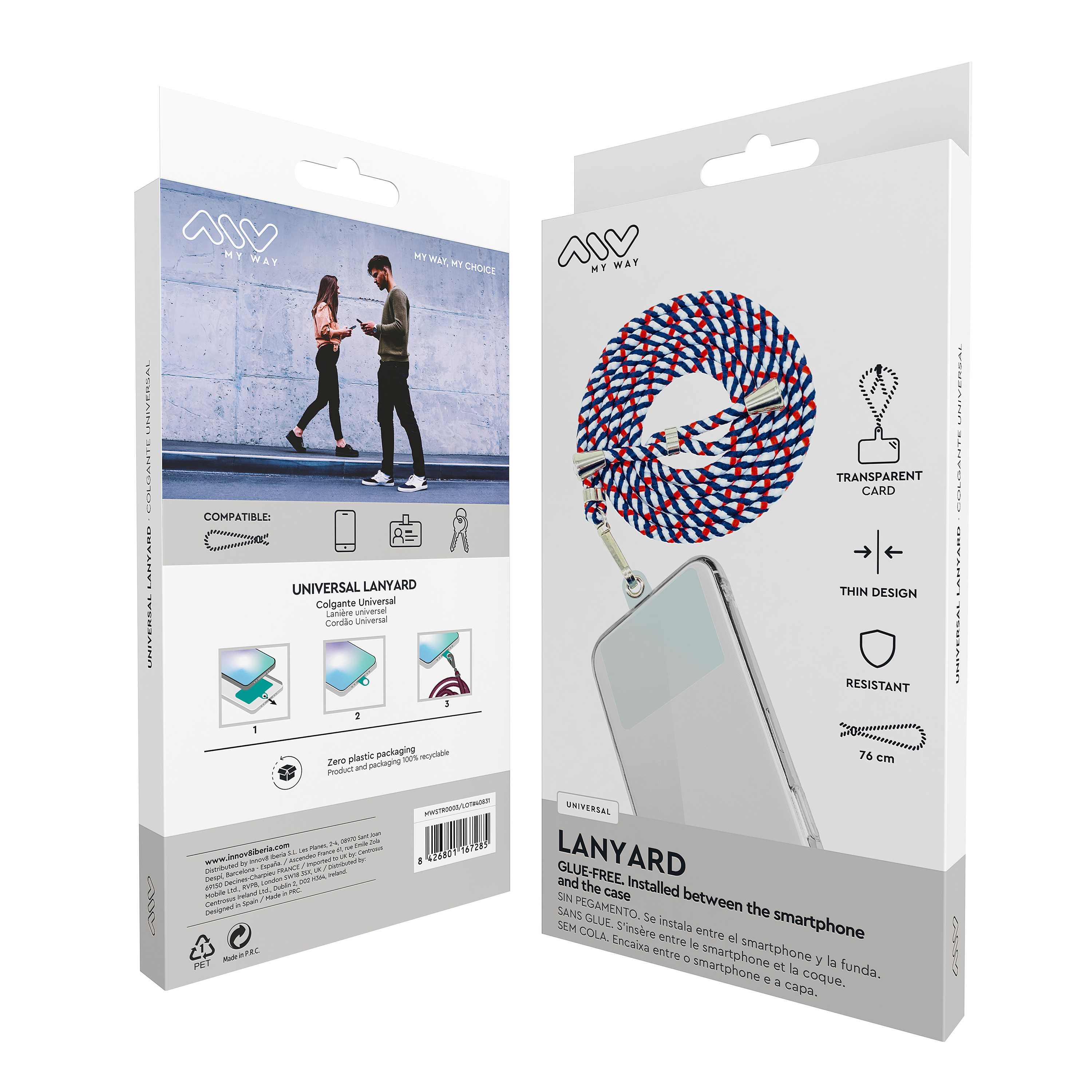 Dos cajas blancas de cordón para teléfono, que muestran un cordón con un teléfono y un fondo blanco.