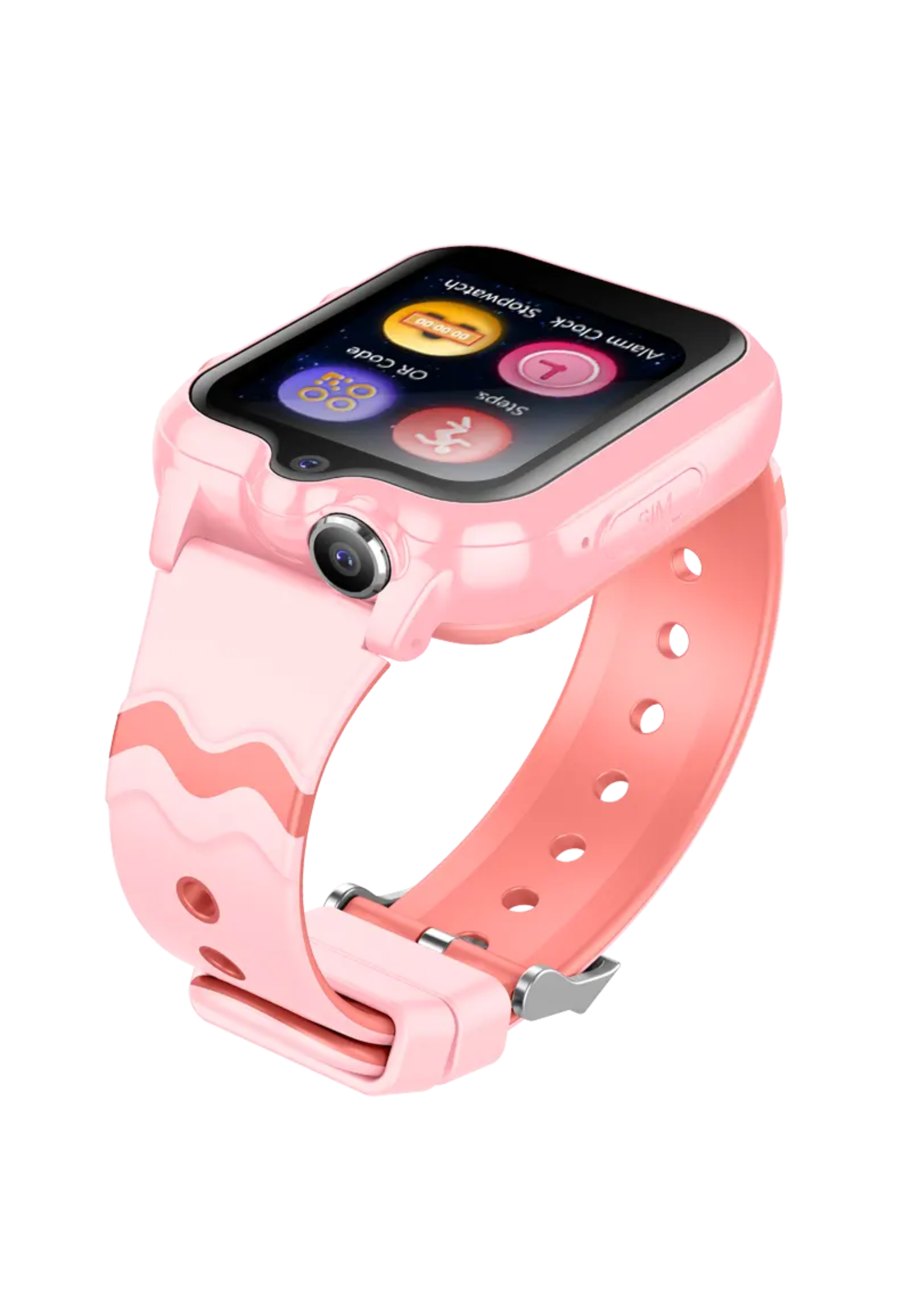 Rosa Kinder-Smartwatch mit Kamera und rosa Armband.