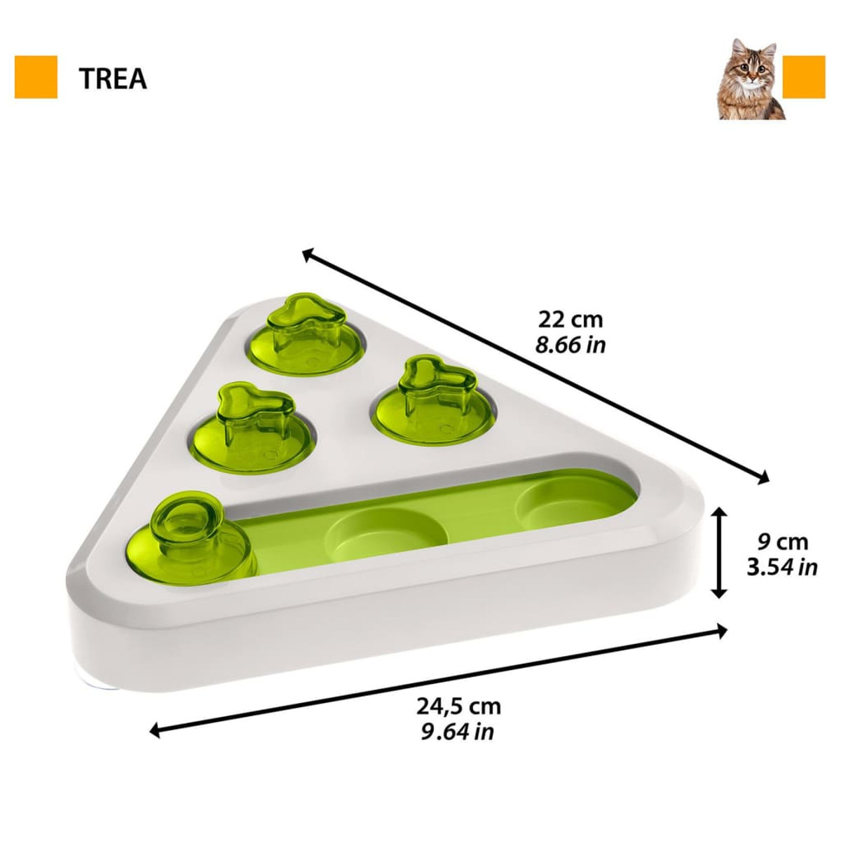 Un juego para gatos con elementos verdes y dimensiones.