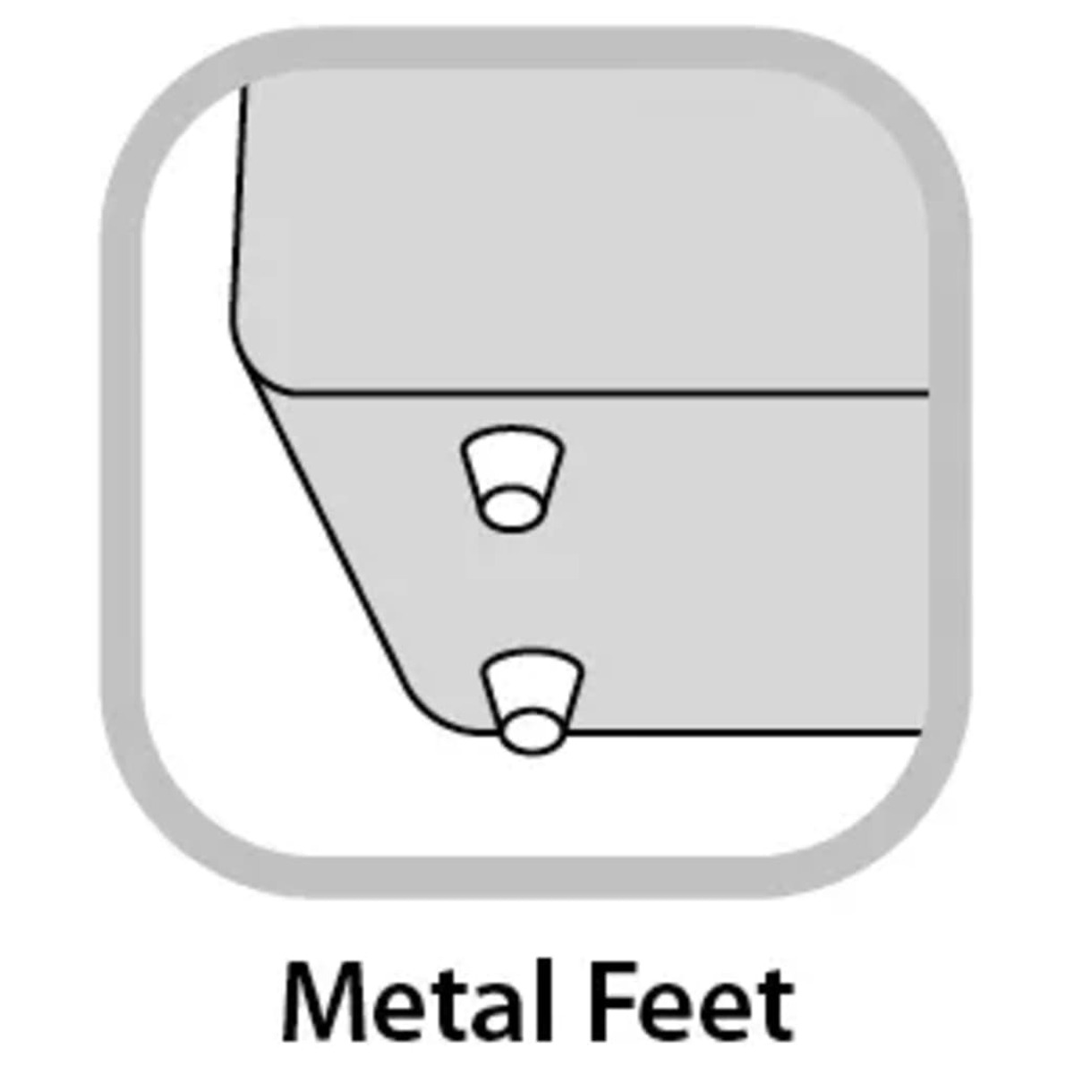 Illustration mit Metallfüßen, zwei kleinen zylindrischen Formen und dem Text "Metallfüße".