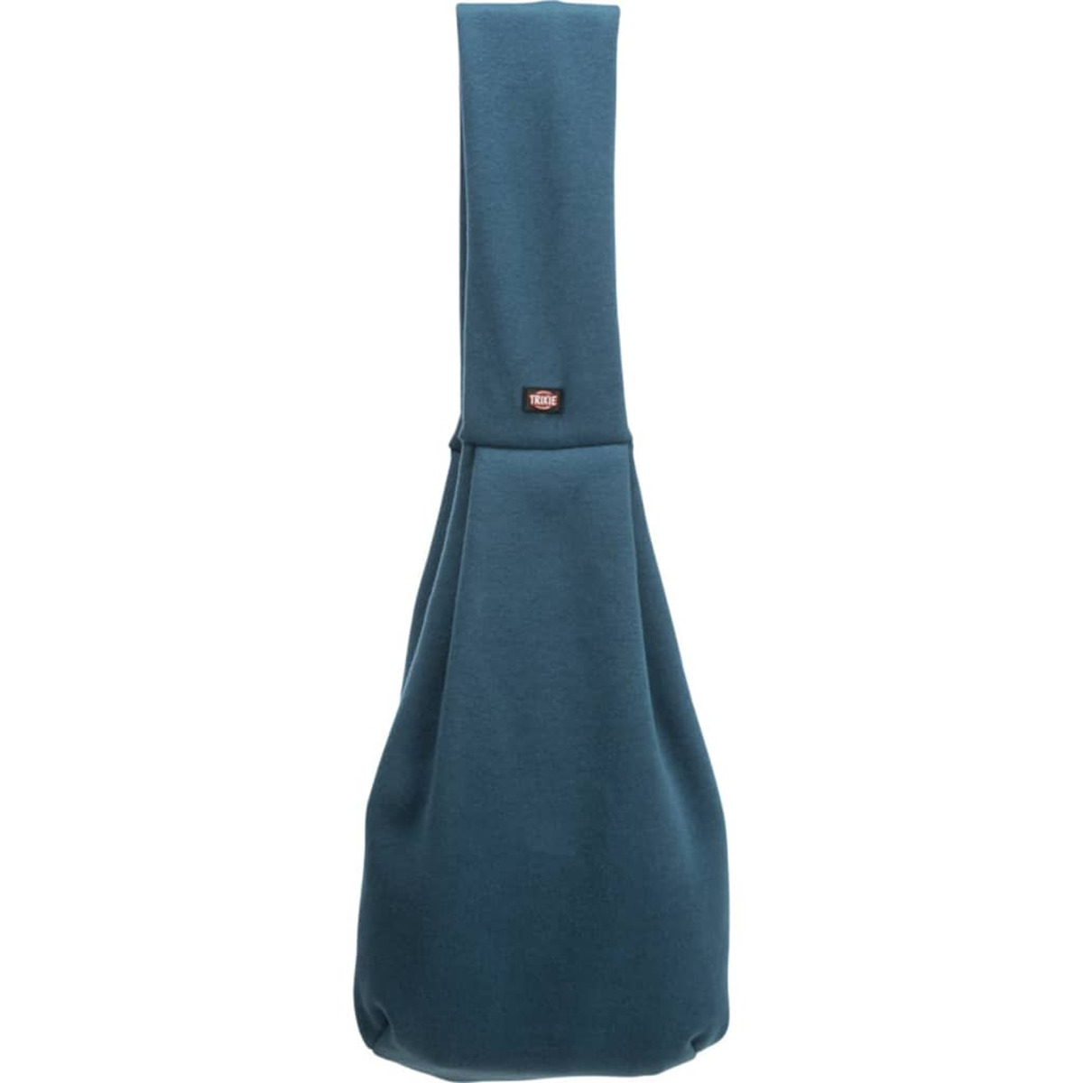 Eine blaue Tragetasche für Haustiere. Der Träger besteht aus Stoff.
