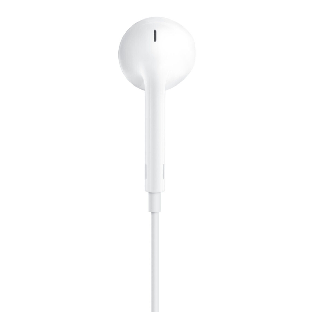 Auricolare bianco su sfondo bianco. Ha un lungo cavo bianco.