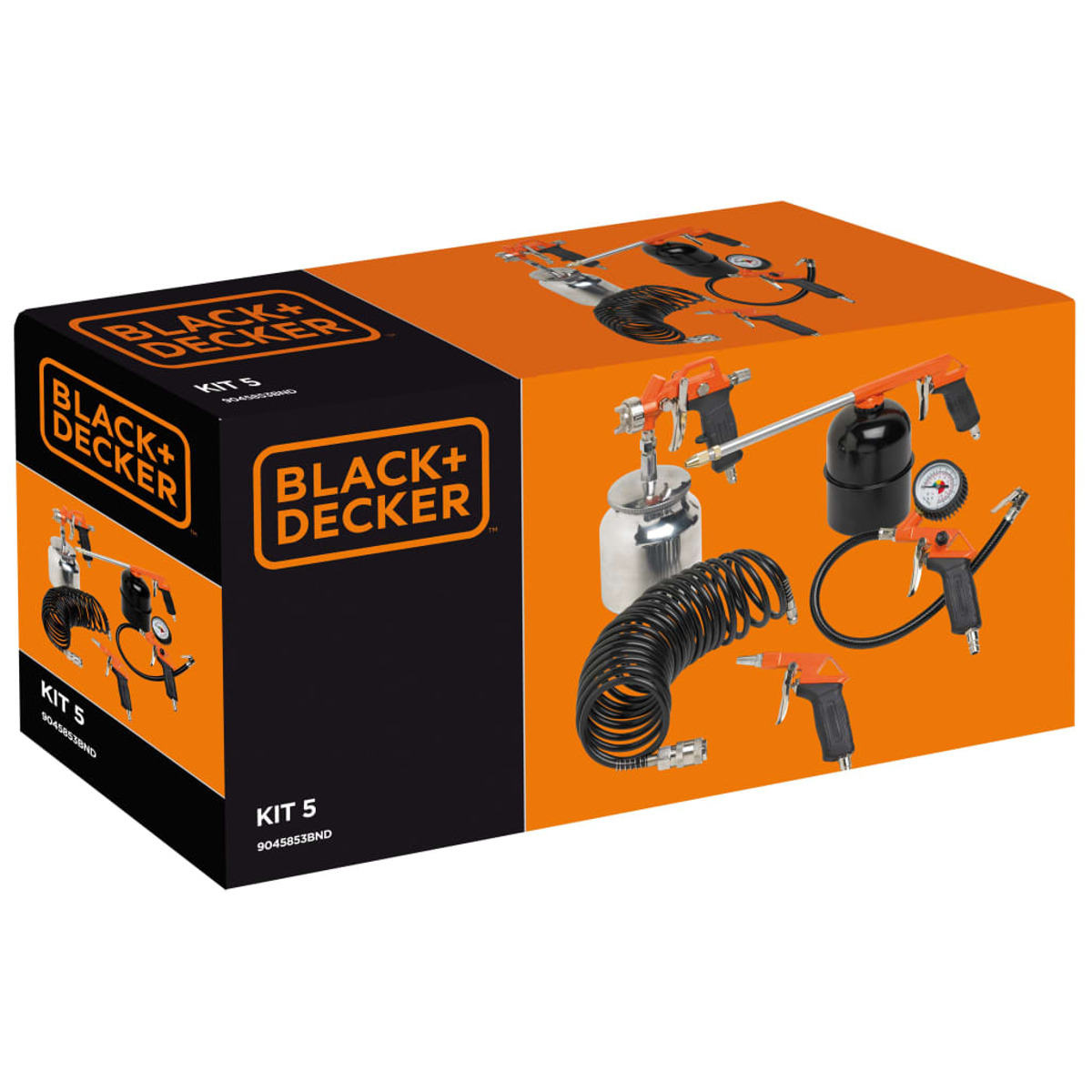 Black and Decker Kit-Box mit Werkzeugen, schräge Aufnahme.