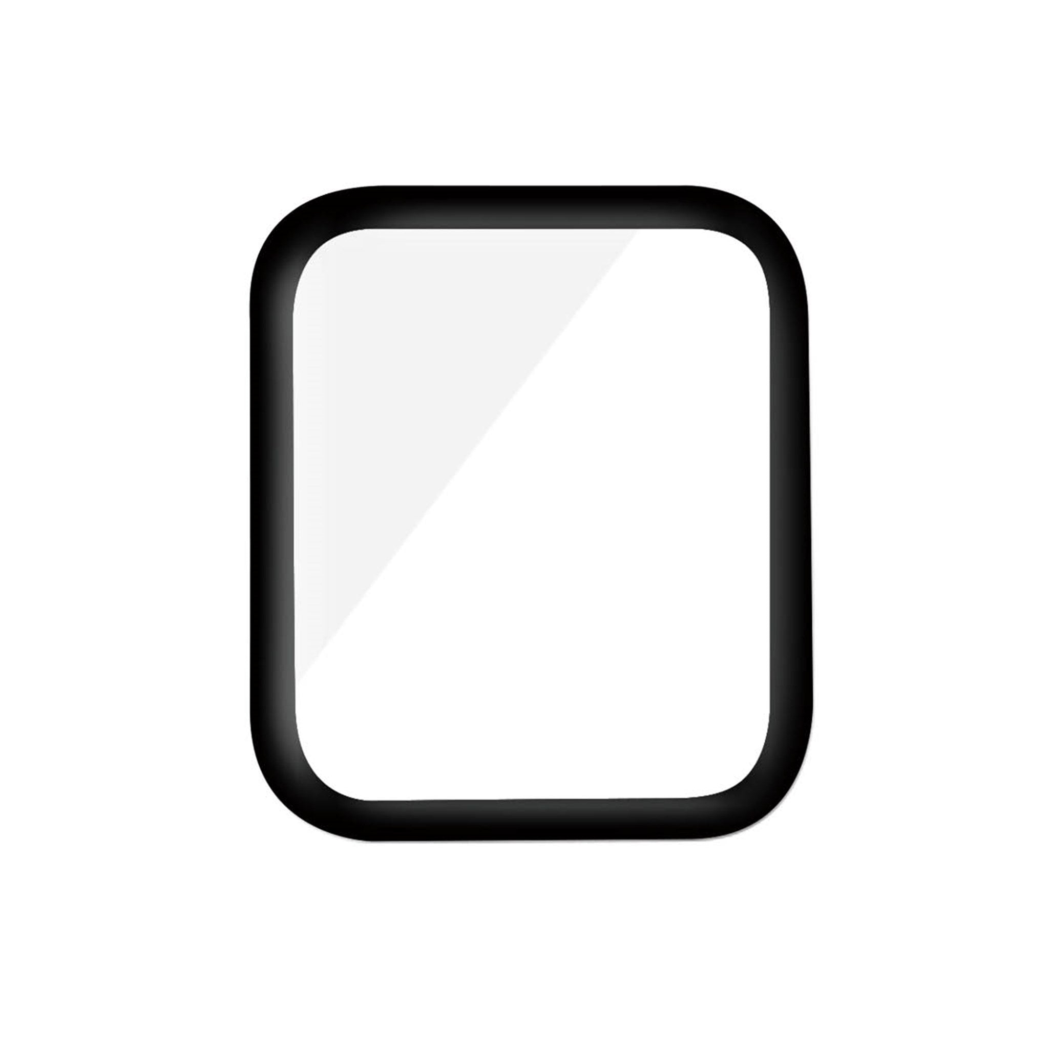 Ein schwarz umrahmter Displayschutz, in der Mitte transparent, auf weißem Hintergrund.