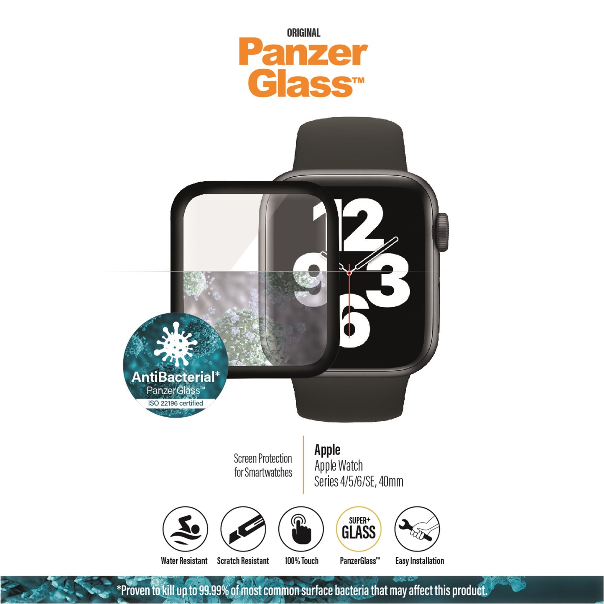 Smartwatch z osłoną ekranu, z Apple Watchem i właściwościami antybakteryjnymi.