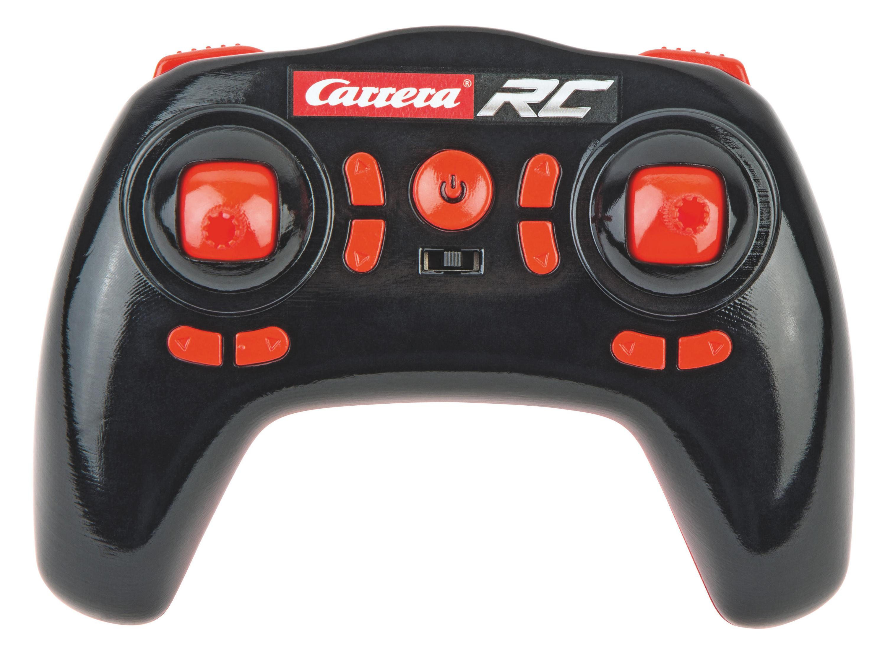Controlador Carrera RC negro con botones y detalles rojos; logotipo de la marca arriba.