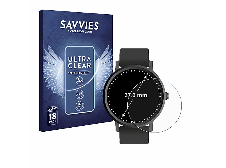 SAVVIES 18x klare Schutzfolie(für Universal Armbanduhren (Kreisrund, ø: 37 mm))