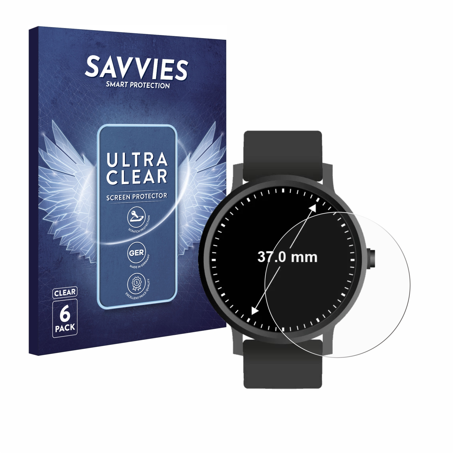 Schutzfolie(für SAVVIES Armbanduhren (Kreisrund, Universal 6x mm)) 37 ø: klare