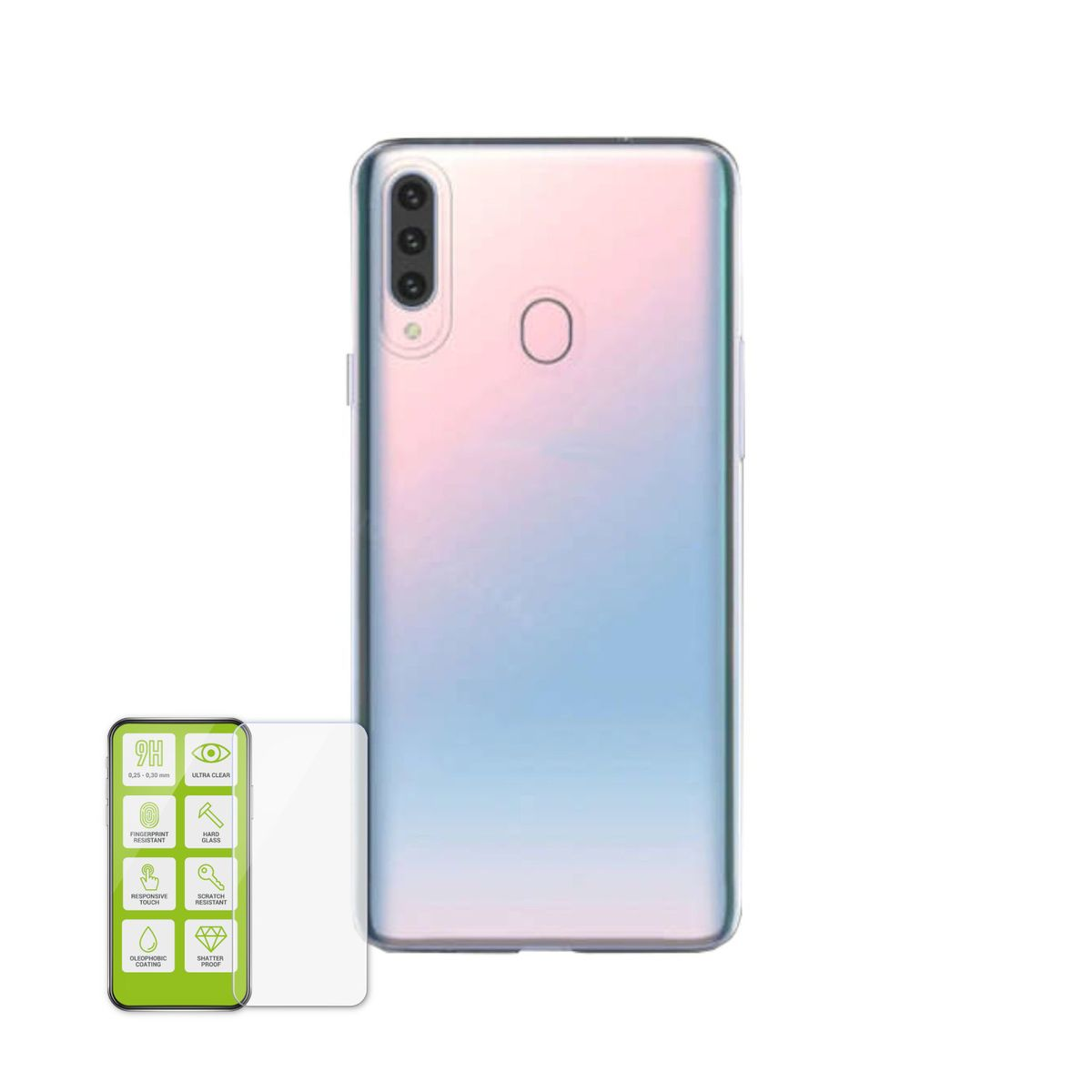 WIGENTO Produktset Silikon Hülle A20S H9 Samsung, + Transparent A207F, Hartglas Panzer Backcover, Folie, Galaxy dünn