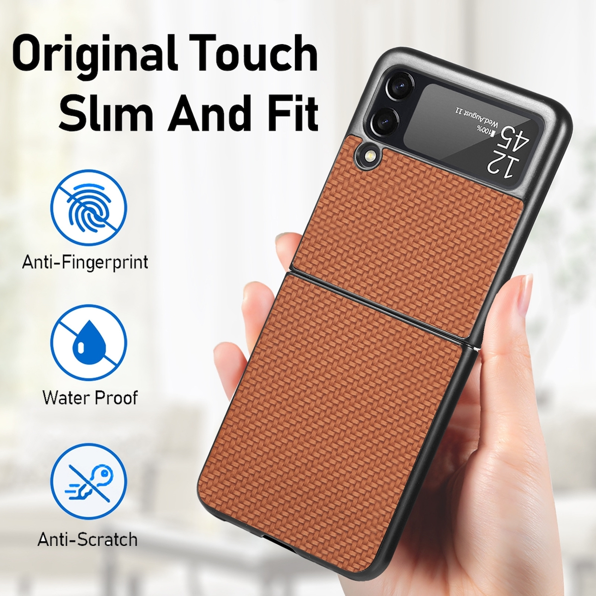 Design Cover, Flip4, WIGENTO Struktur mit Tasche Galaxy Z Samsung, Braun Flip Quermuster,