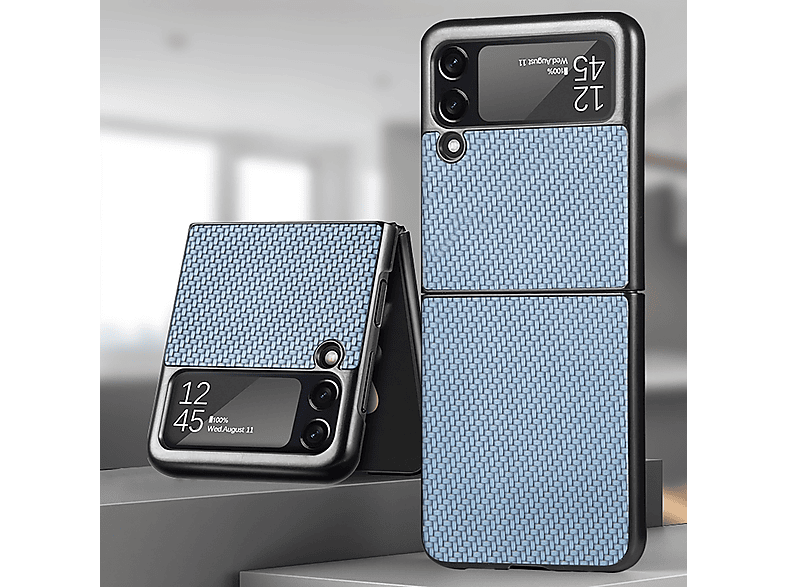WIGENTO Struktur Design Tasche mit Quermuster, Flip Cover, Samsung, Galaxy Z Flip4, Blau