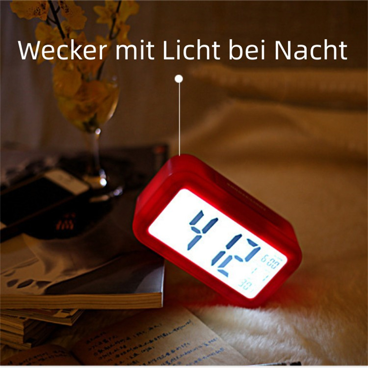 Wecker Silent SYNTEK Elektronischer Digitaler Wecker Snooze Schwarz Wiederaufladbar Wecker