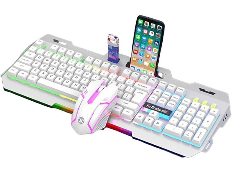 SYNTEK Tastatur und MausSet Weiß verkabeltes USBSet Beleuchtetes mechanisches Gefühlsset