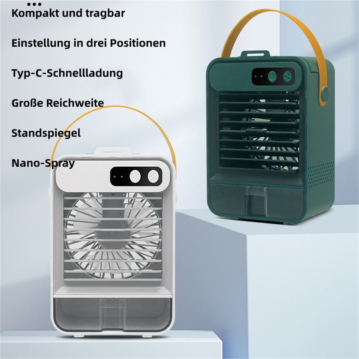Autolock Tischventilator Tragbare Ventilator Desktop Luftkühler Mit Wasserkühlung Licht, 3 Cool Mist 400ml Wassertank Mobile Klimaanlage USB Ventilator