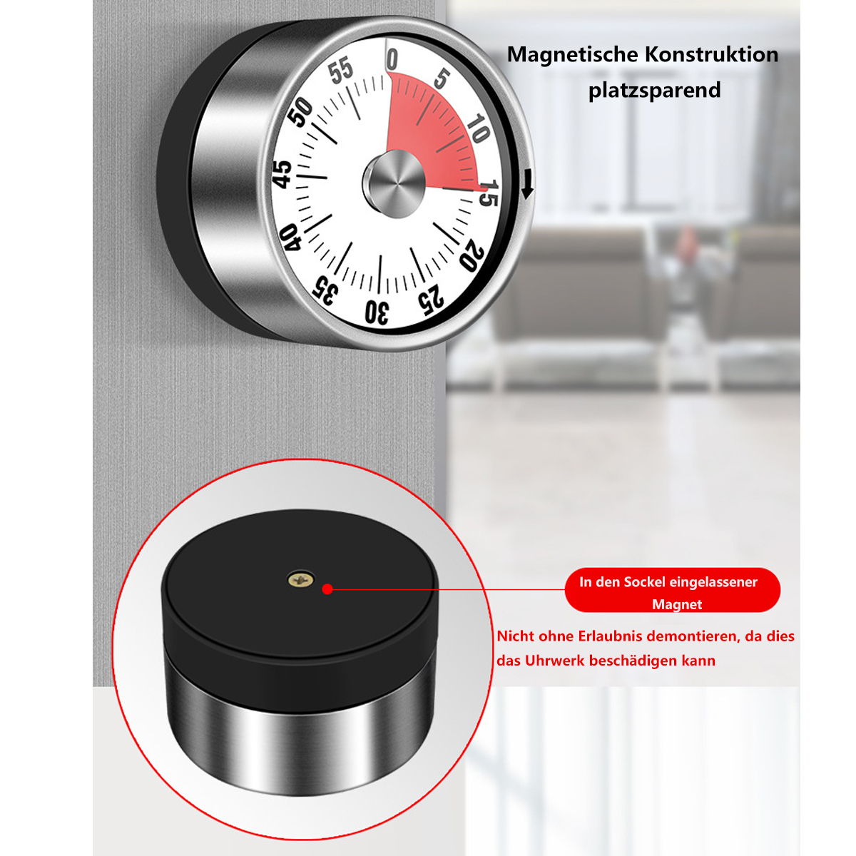 SYNTEK Küchentimer Edelstahl mit Magnet mechanisch Küchen-Timer Kochen Countdown-Timer Timer Backen Zeitmanagement