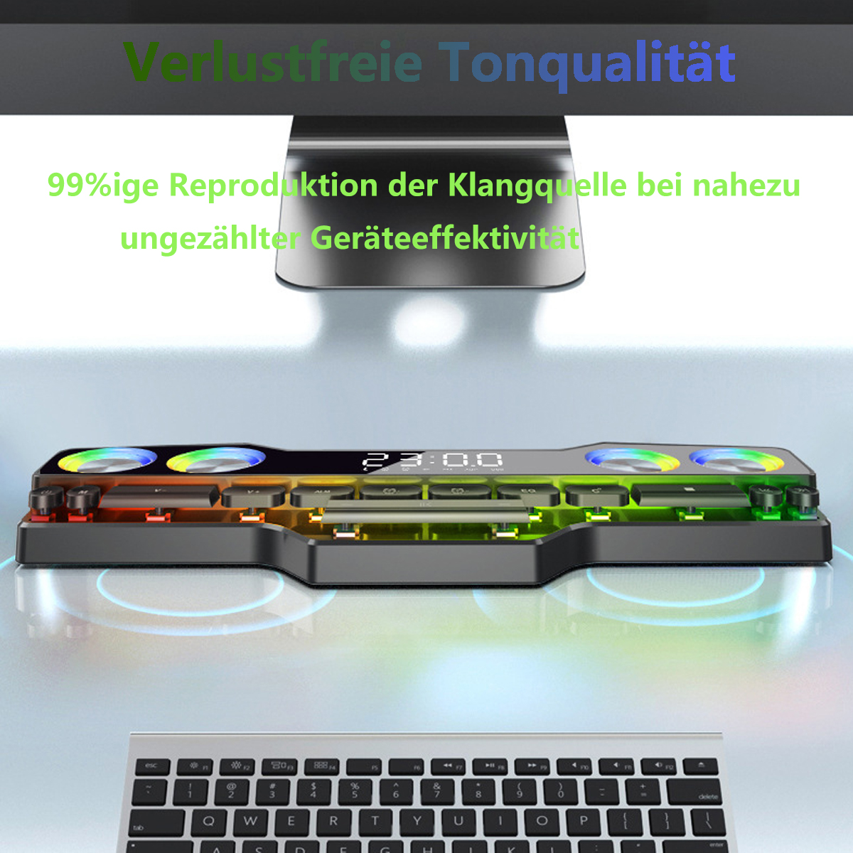 SYNTEK Lautsprecher Bunte Lichter Lautsprecher Gaming Tastatur Schwarz LED Bluetooth Lautsprecher Kabelloser Subwoofer