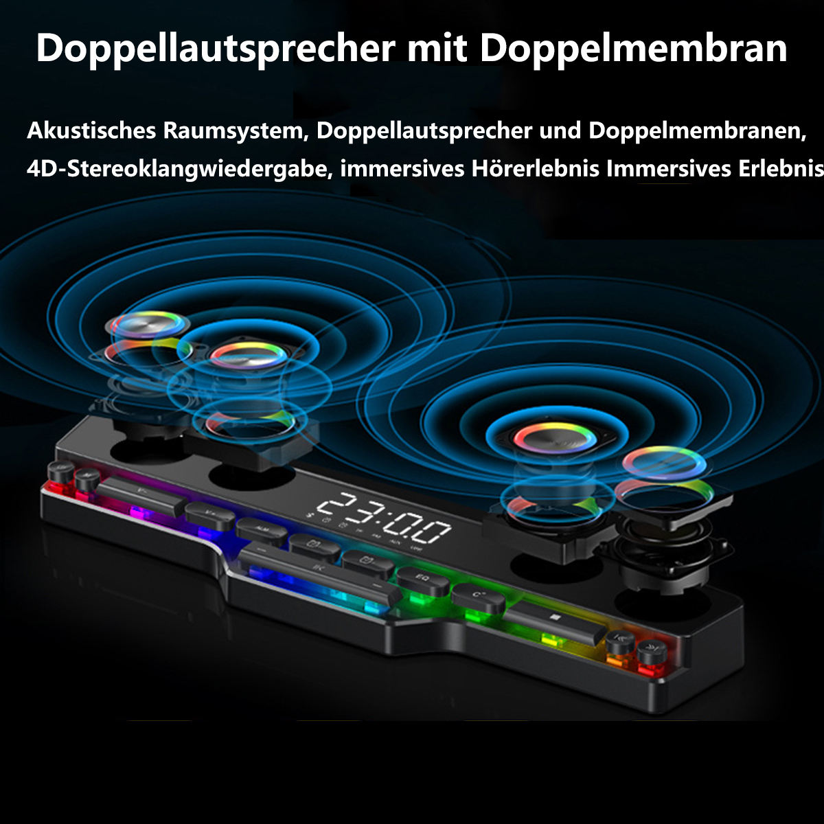 Lautsprecher Subwoofer, Schwarz LED Gaming Kabelloser Lautsprecher Bluetooth Bunte Lichter SYNTEK Tastatur Lautsprecher
