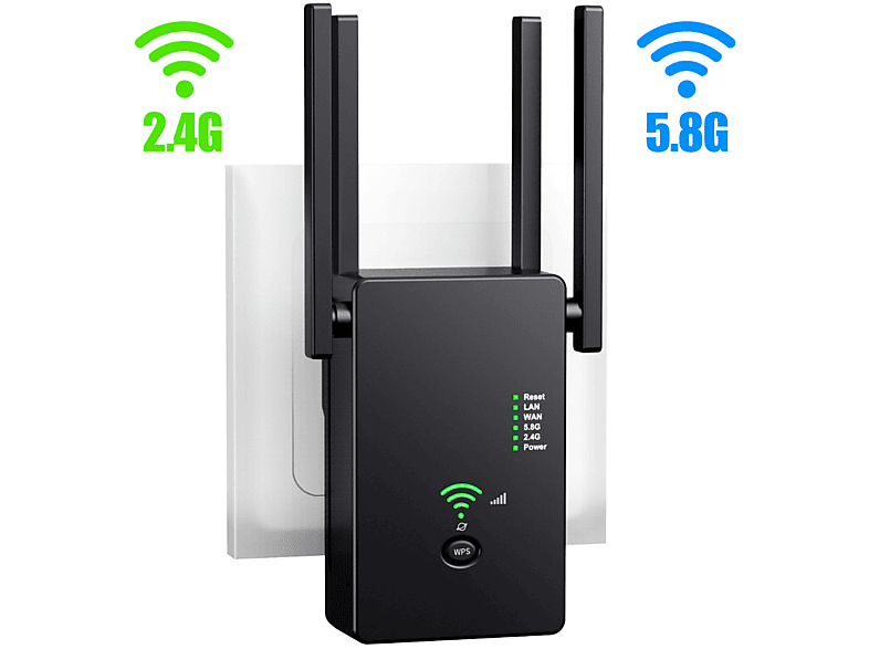 Medium SYNTEK LAN-Repeater 2.4/5G Router Drahtloser Erweiterung Dual WIFI Wireless Band Signalverstärker Repeater Schwarz