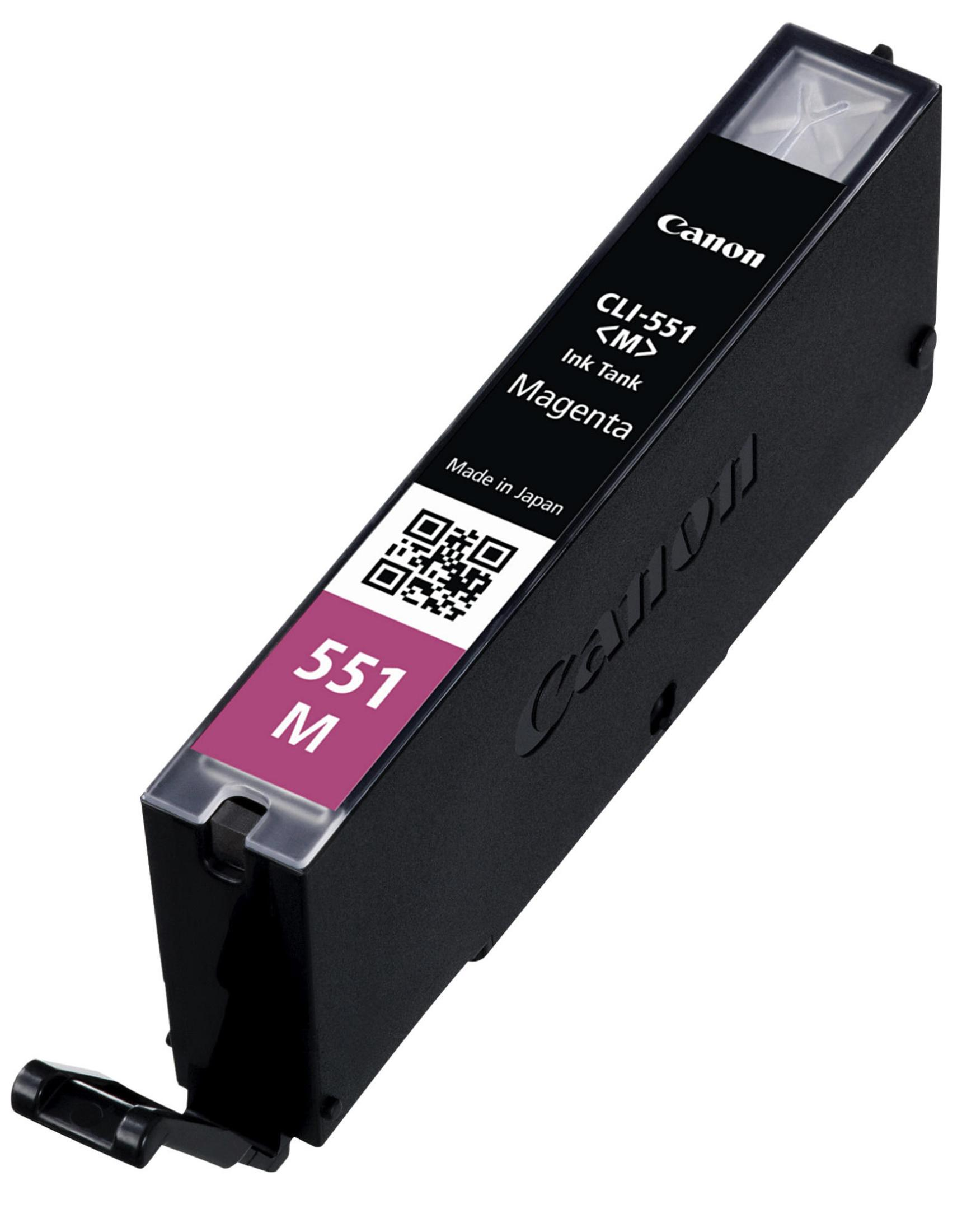 Canon magenta mürekkep kartuşu. Kartuş, magenta etiketli siyahtır.