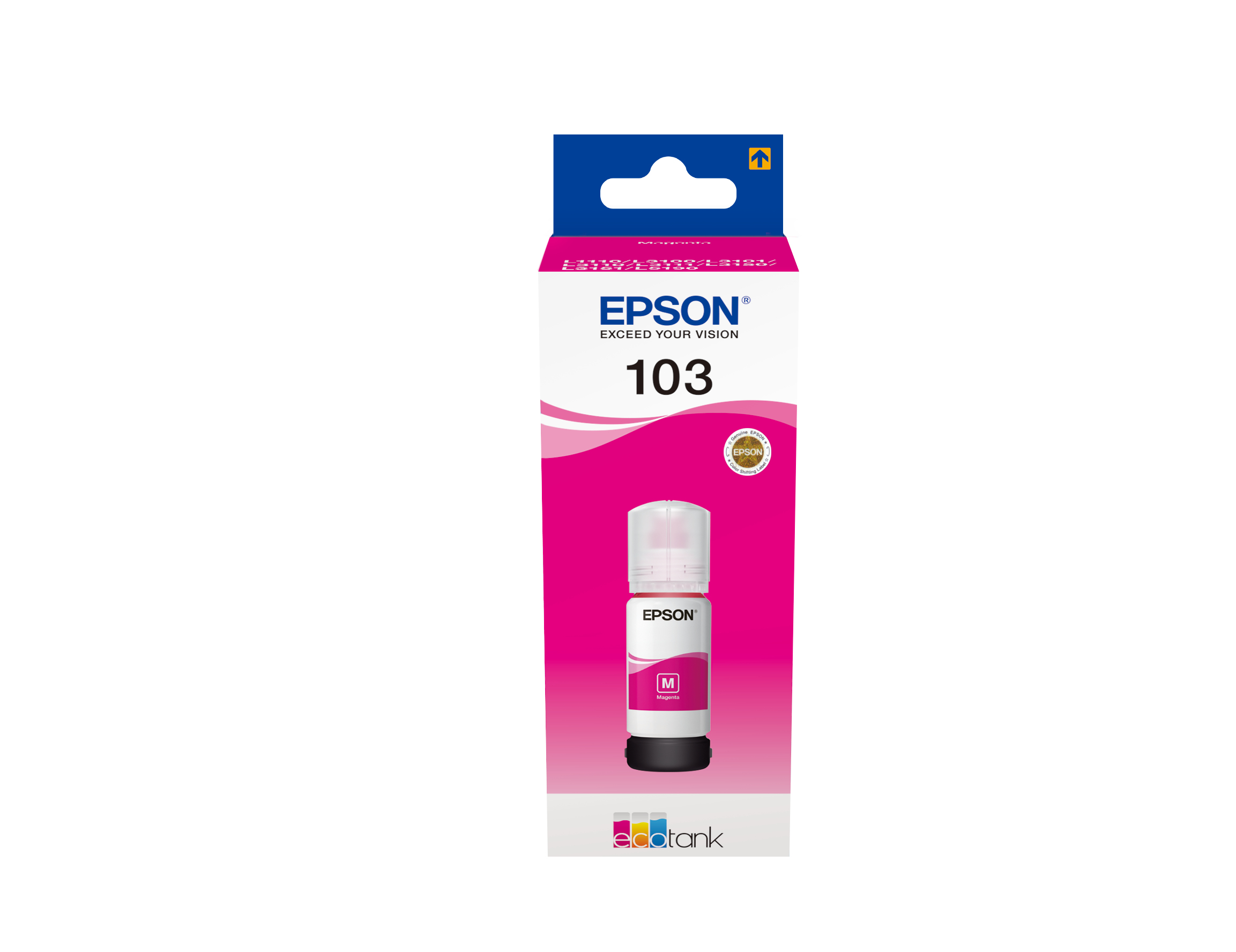 Bottiglia di inchiostro Epson 103 in una scatola, colore magenta.
