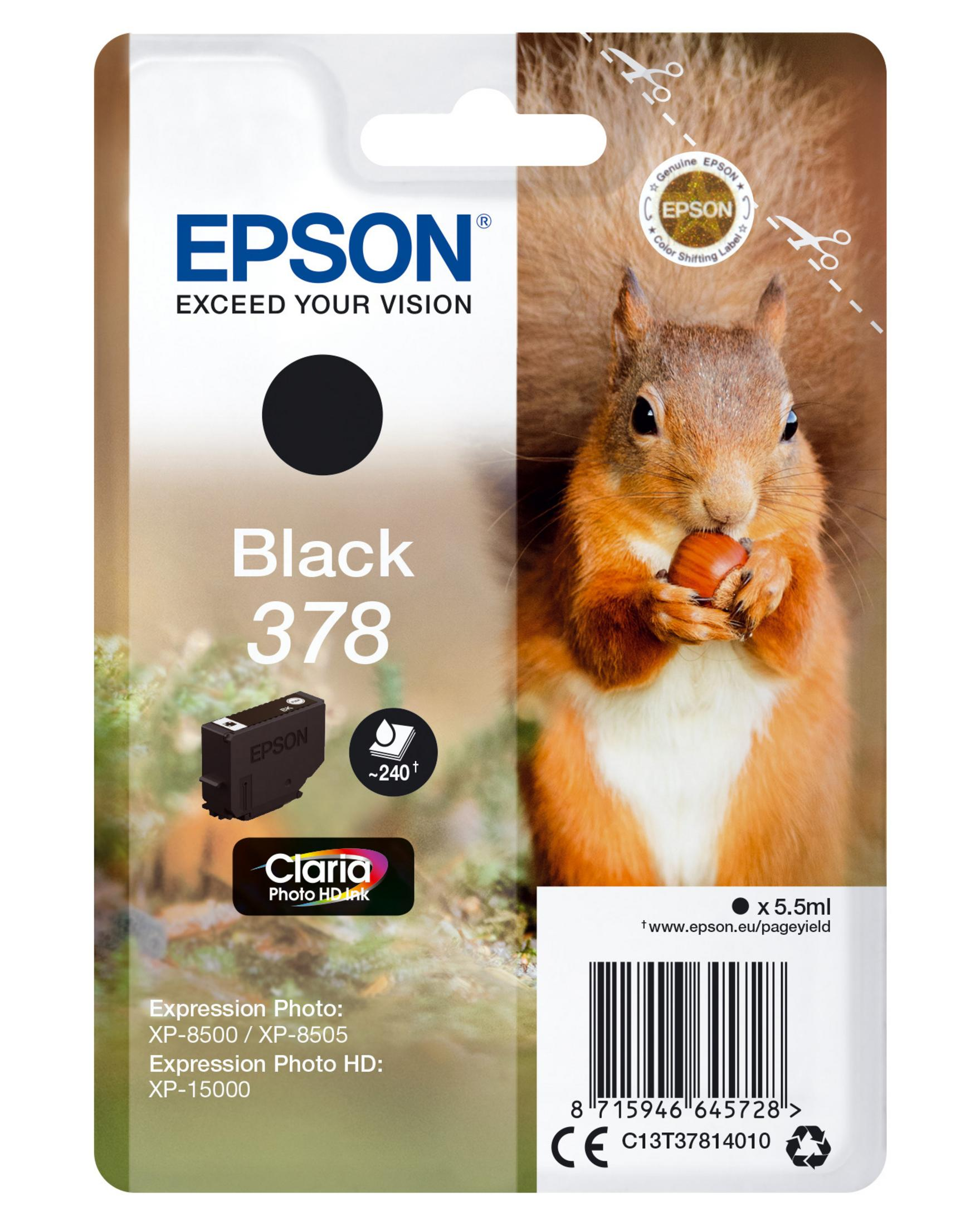 Wkład atramentowy Epson Black 378 z tłem wiewiórki z orzechem.