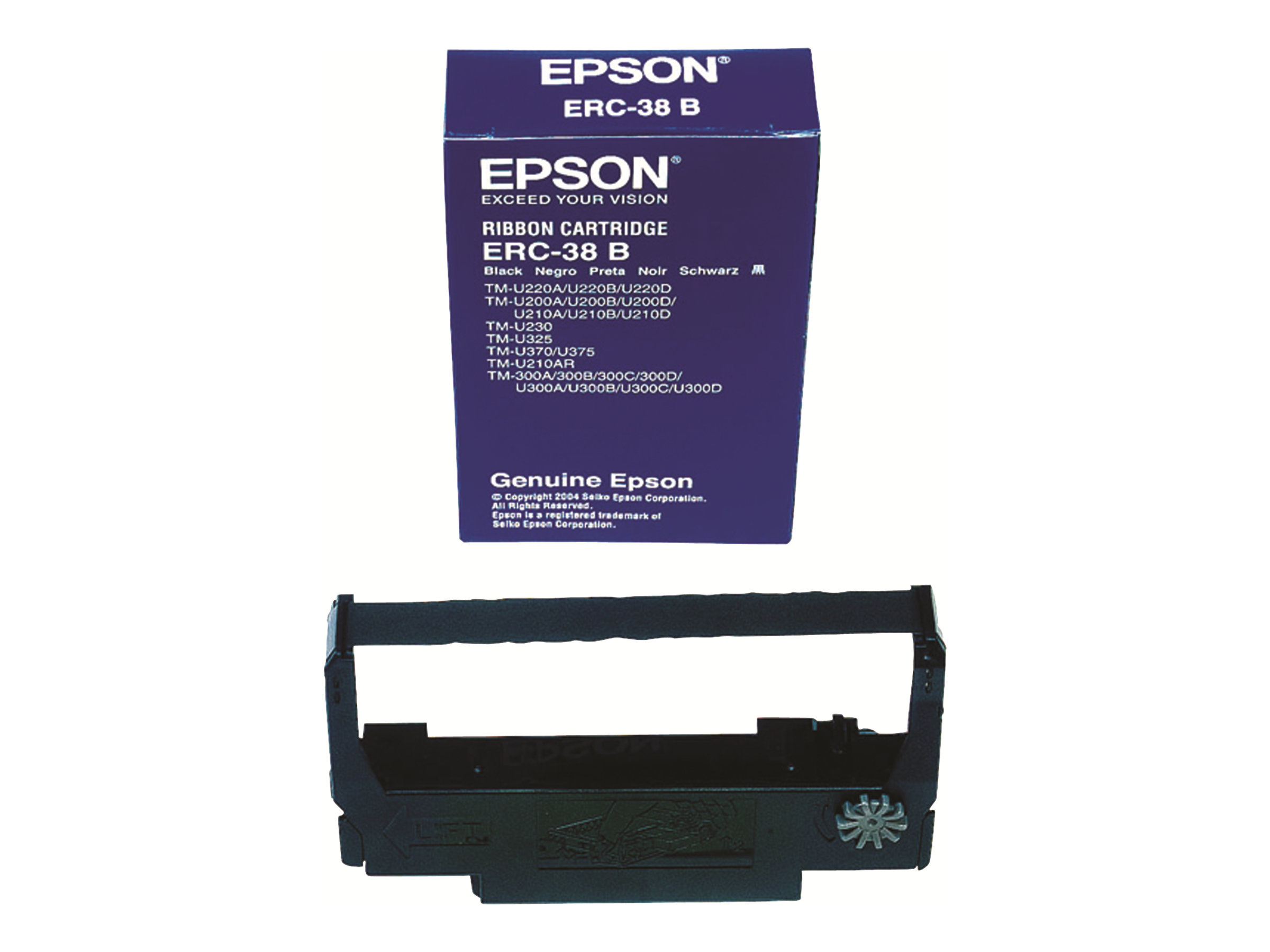 Scatola cartuccia nastro Epson ERC-38 B e nastro nero.