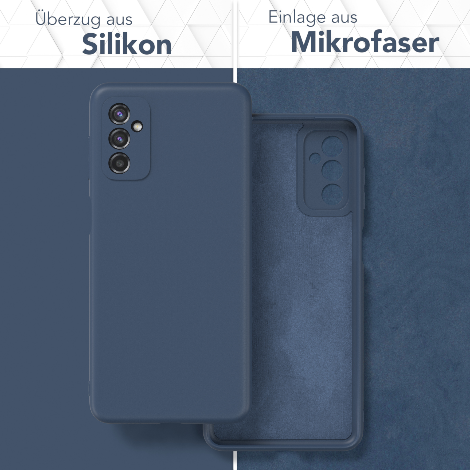 Blaue Handyhülle mit weichem Innenraum. Die Außenseite ist glatt. Das Innere ist Mikrofaser.