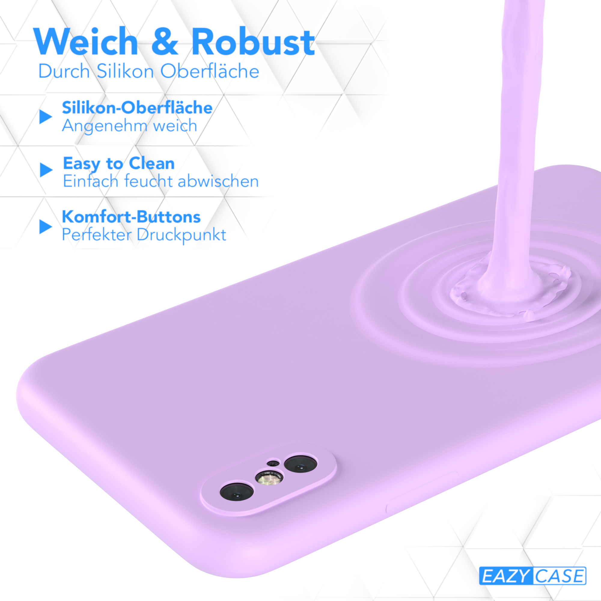 Eine lilafarbene Handyhülle mit Flüssigkeitseffekt. Die Handyhülle befindet sich auf weißem Hintergrund.