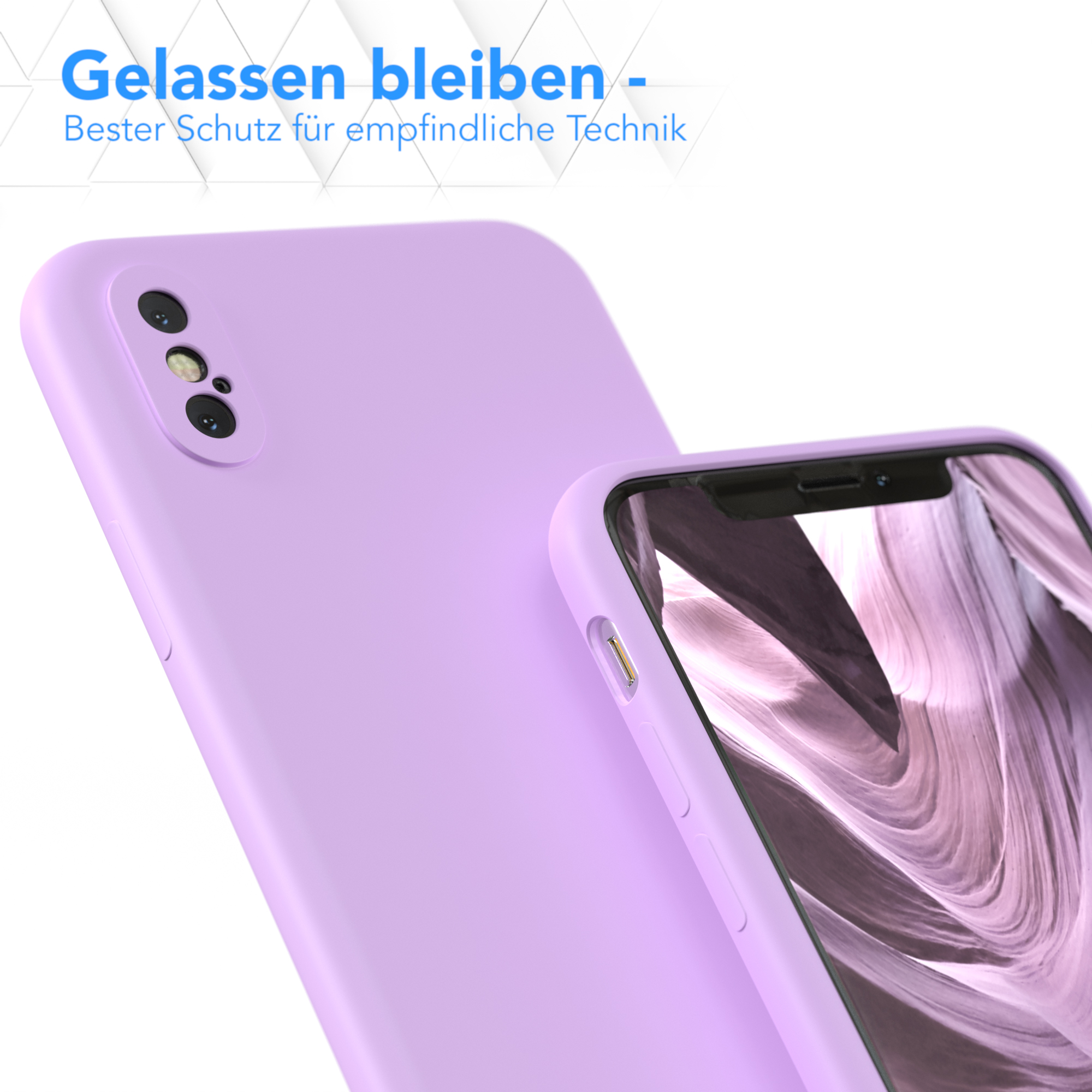 Zwei Telefone mit Hüllen. Eines ist im Fokus und zeigt die Hülle. Das andere ist unscharf.