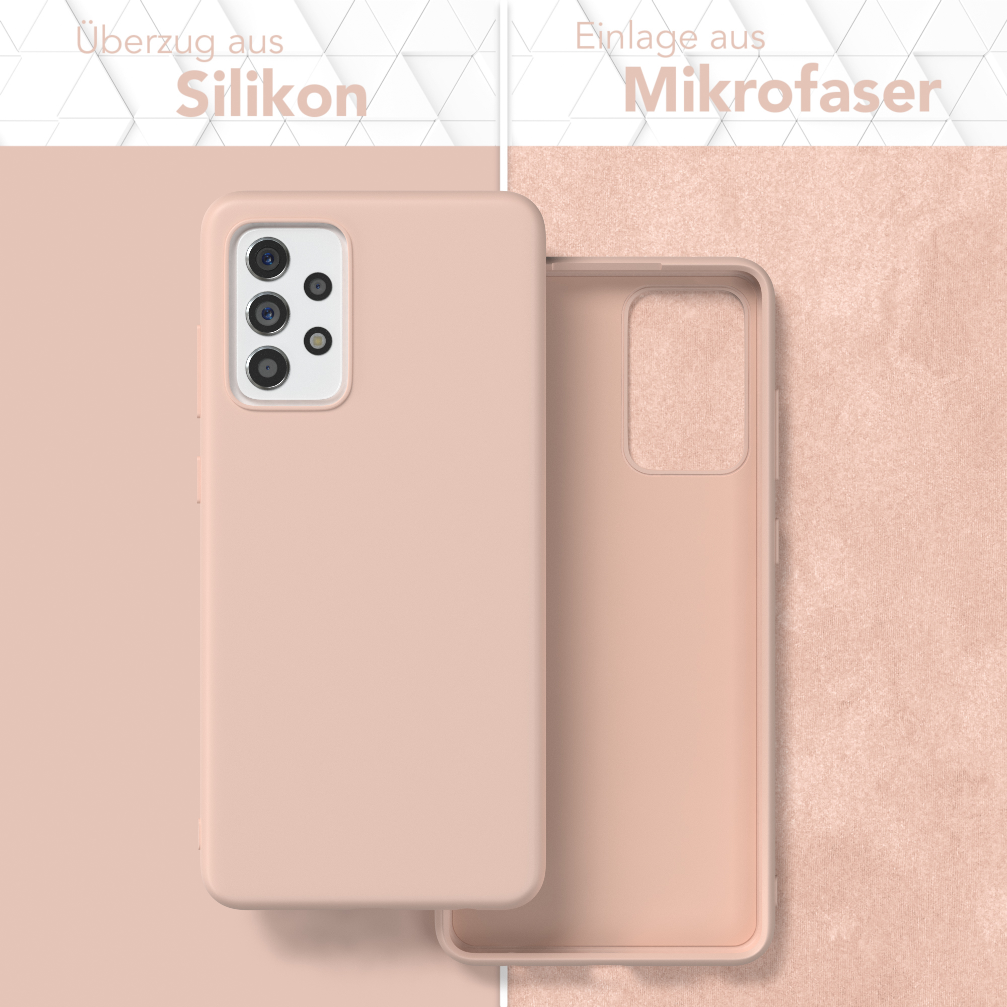 Eine rosa Handyhülle, mit einem Telefon darin, neben einer anderen Hülle.