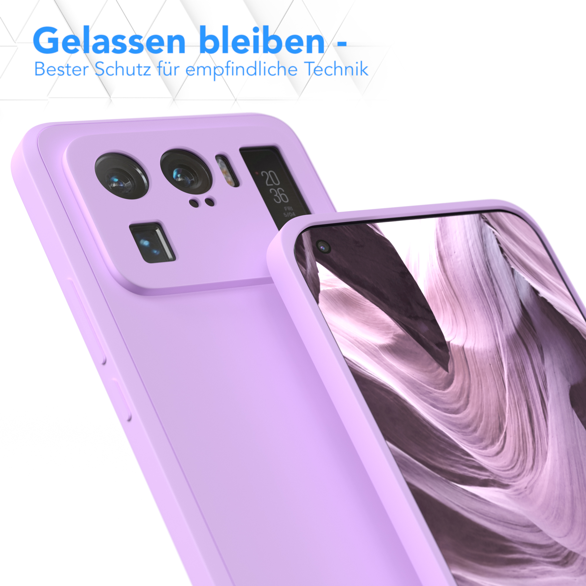Nahaufnahme einer lila Handyhülle mit Kameraausschnitt. Das Telefon ist teilweise sichtbar.