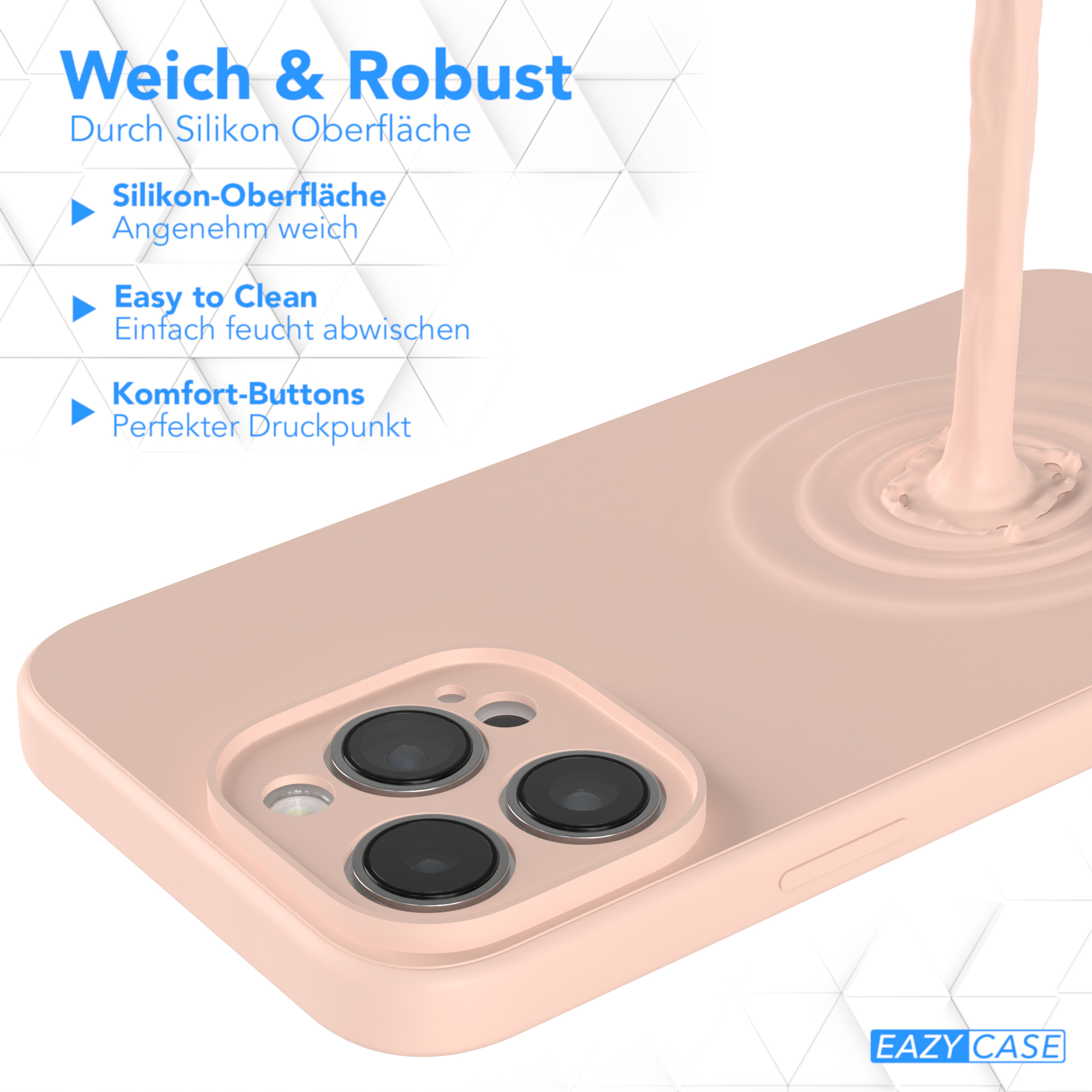 Eine rosa Handyhülle mit schützendem Design. Die Hülle wird mit einer Flüssigkeit gezeigt, die darüber gegossen wird.