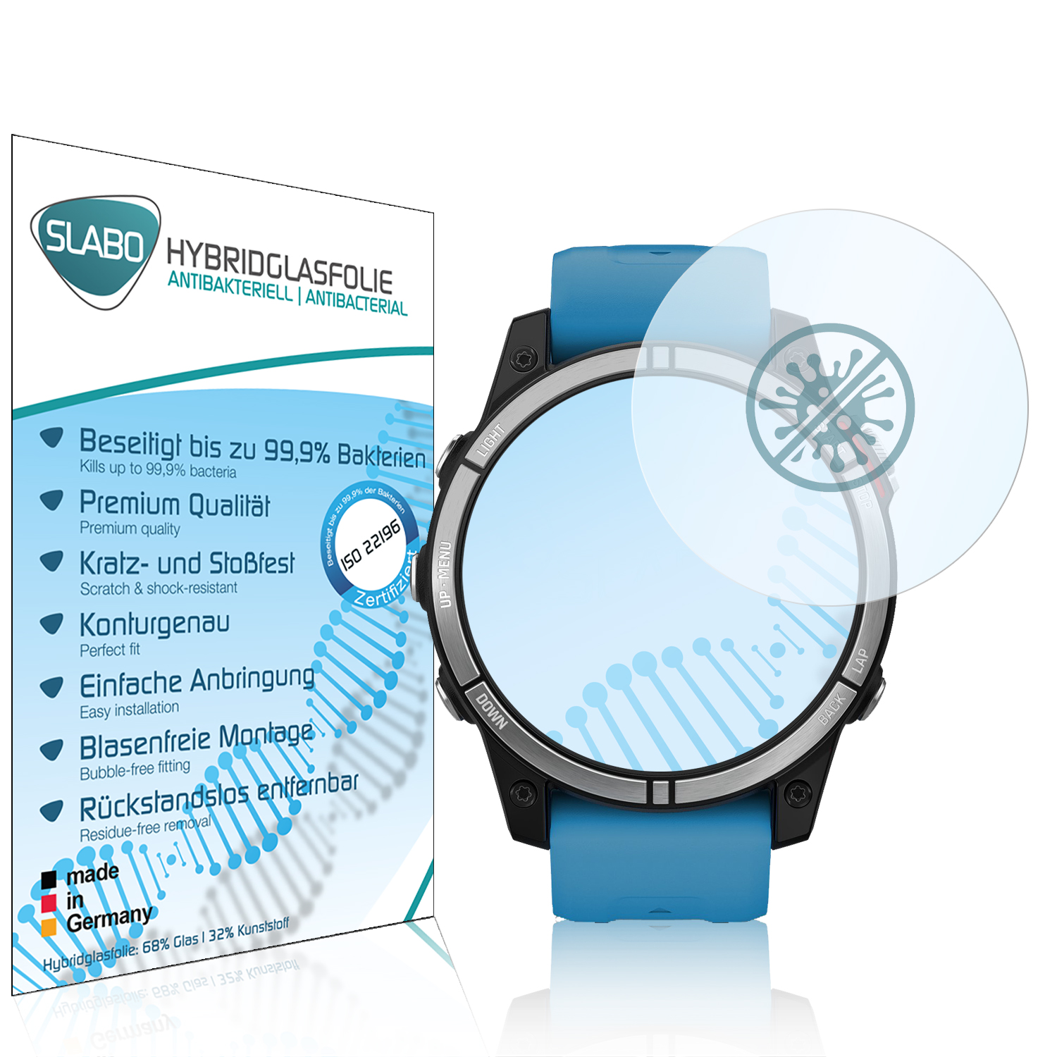 SLABO antibakteriell flexibles 7) Hybridglas Garmin Displayschutz(für Quatix