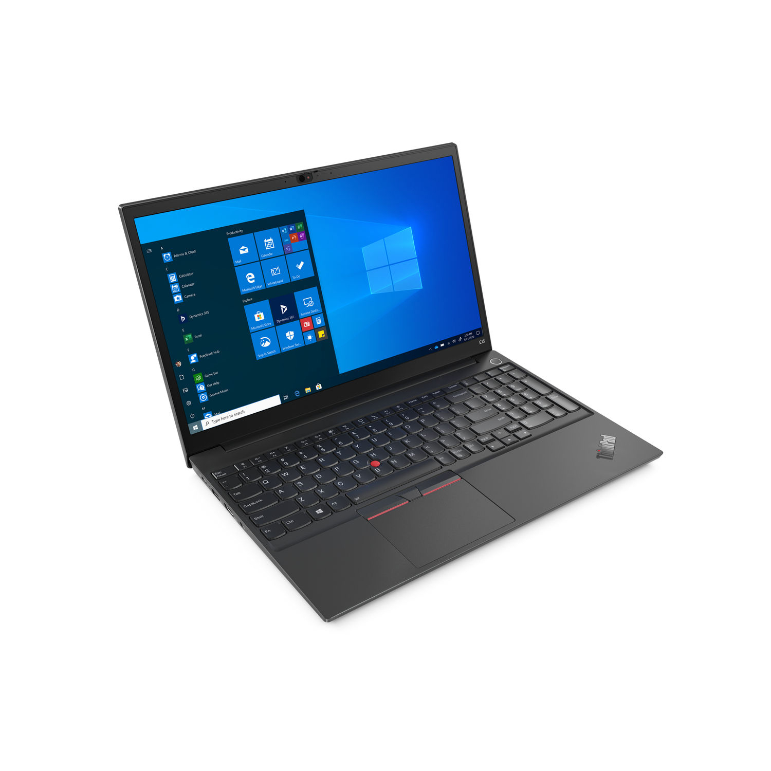 Schwarzer Laptop auf weißem Hintergrund, offen, zeigt Bildschirm und Tastatur.